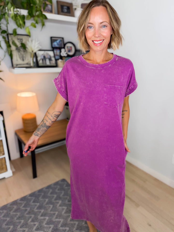 Northstar Washed Cotton Midi Dress- LT PLUM