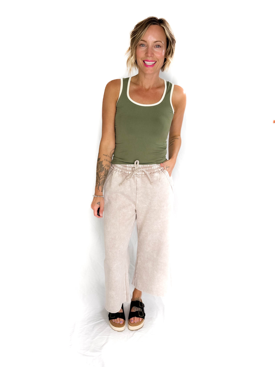 Caslo Acid Wash Fleece Palazzo Sweats- ASH MOCHA