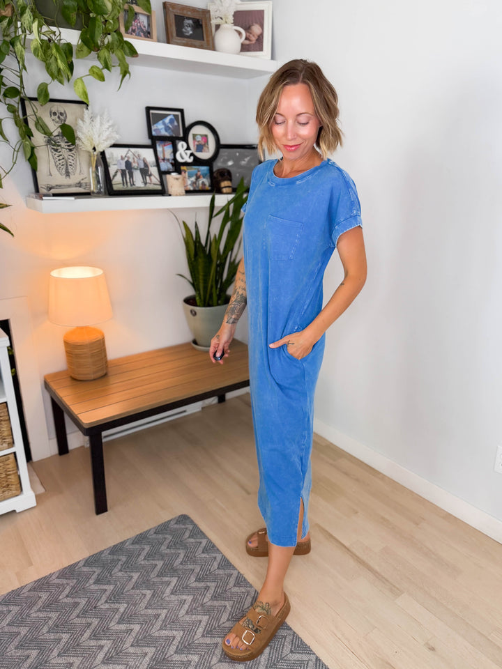 Northstar Washed Cotton Midi Dress- OCEAN BLUE