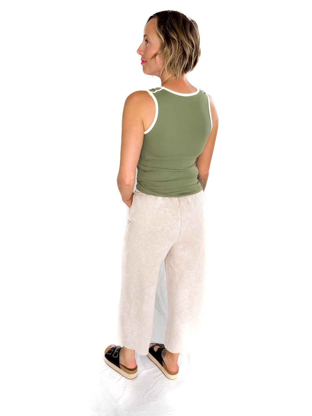 Caslo Acid Wash Fleece Palazzo Sweats- ASH MOCHA
