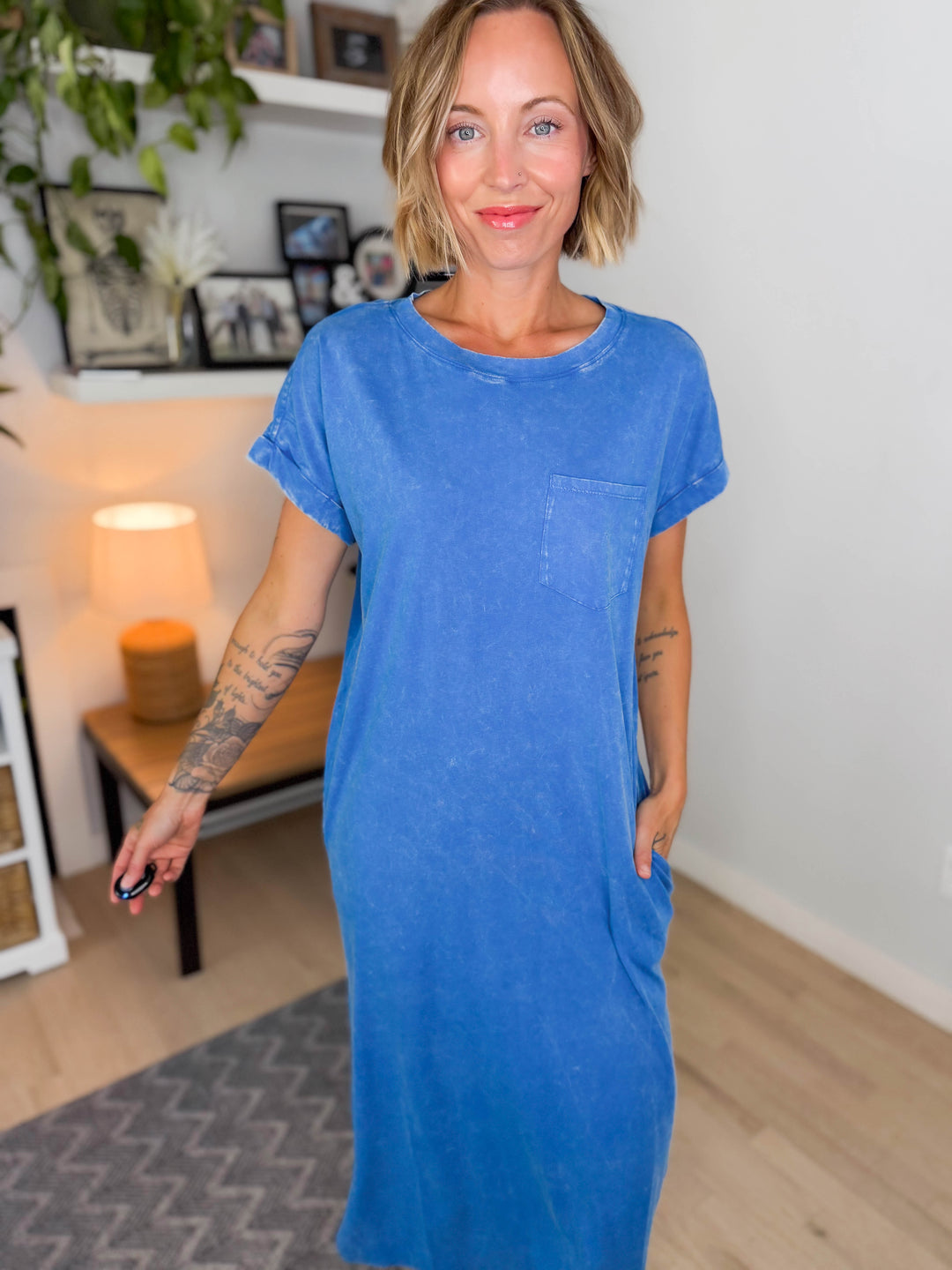 Northstar Washed Cotton Midi Dress- OCEAN BLUE