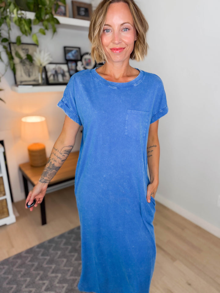 Northstar Washed Cotton Midi Dress- OCEAN BLUE