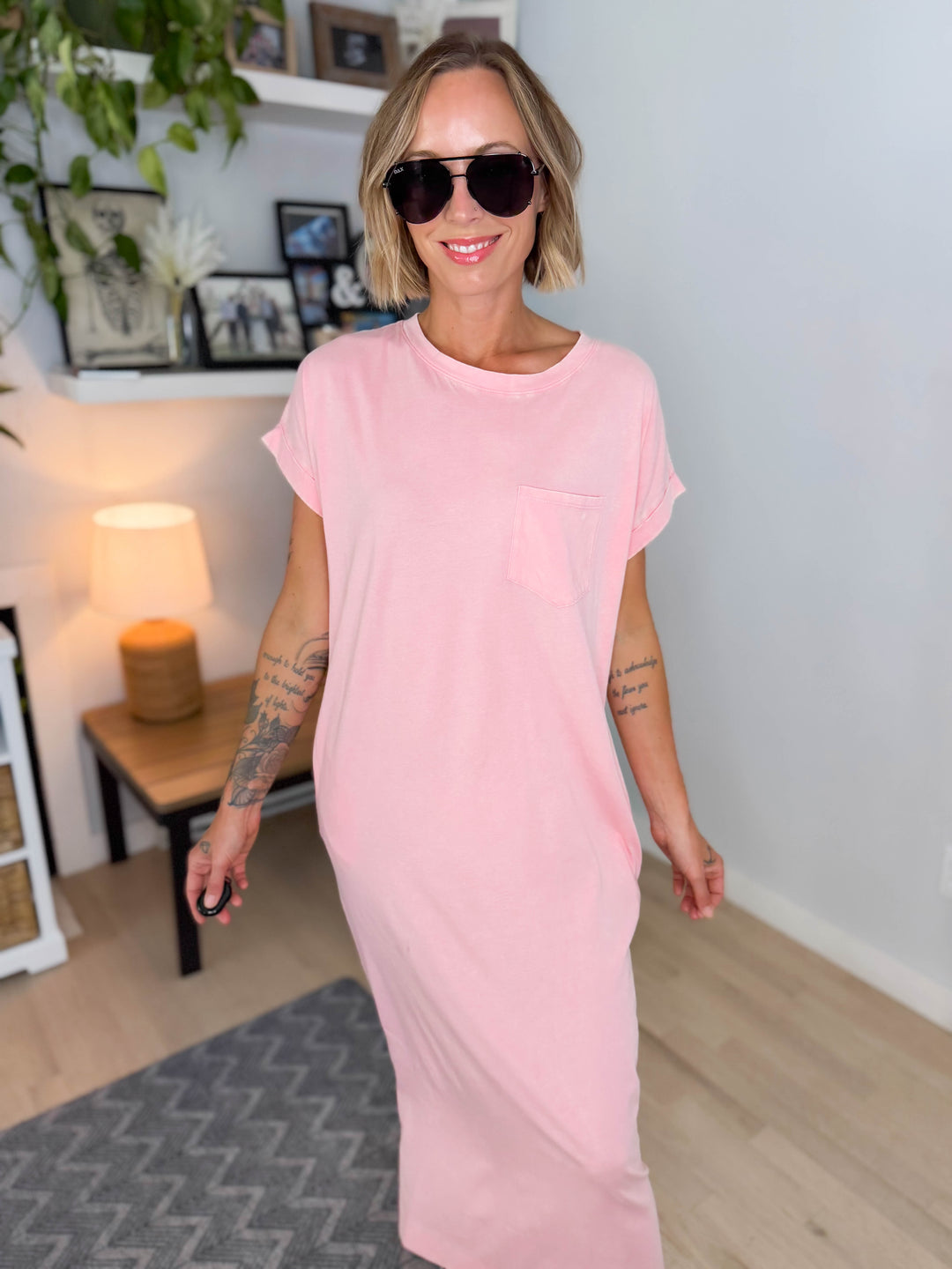 Northstar Washed Cotton Midi Dress- PINK