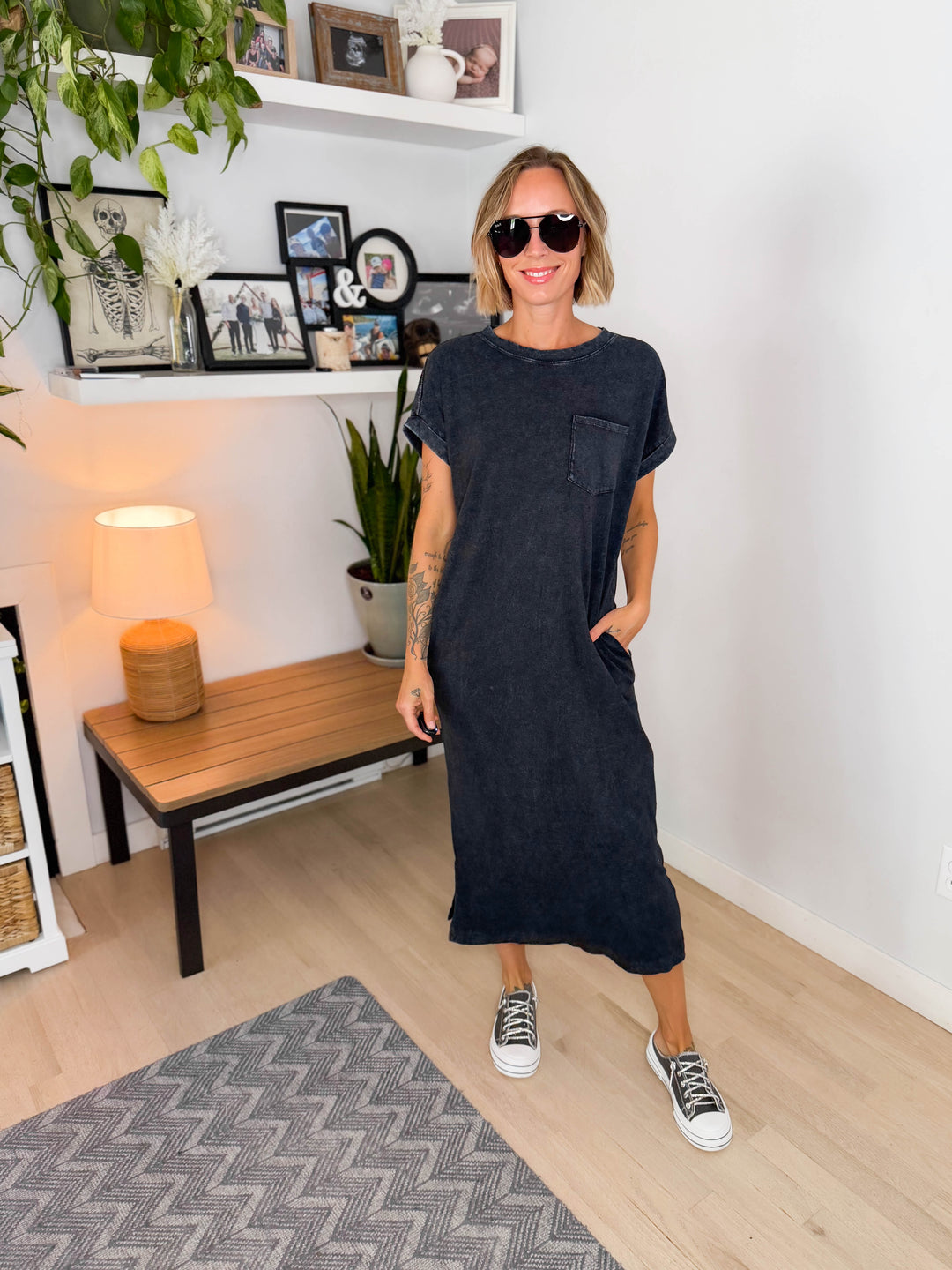Northstar Washed Cotton Midi Dress- BLACK