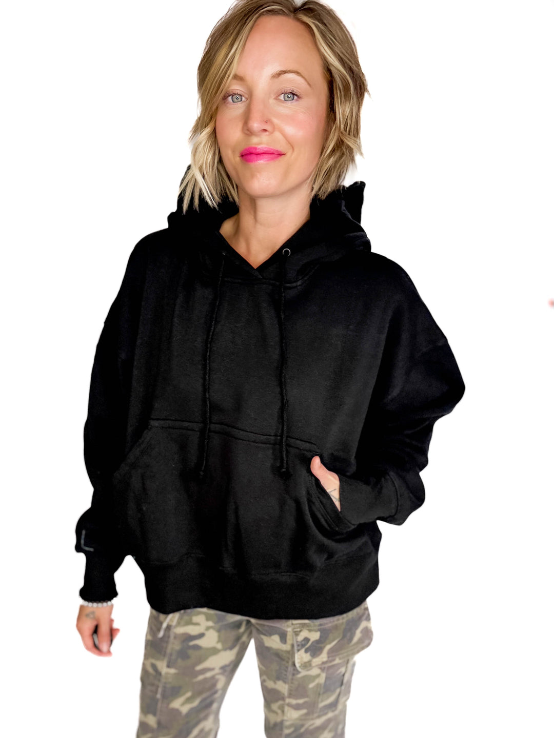 T+G Essential Oversized Fleece Hoodie- BLACK-FINAL SALE