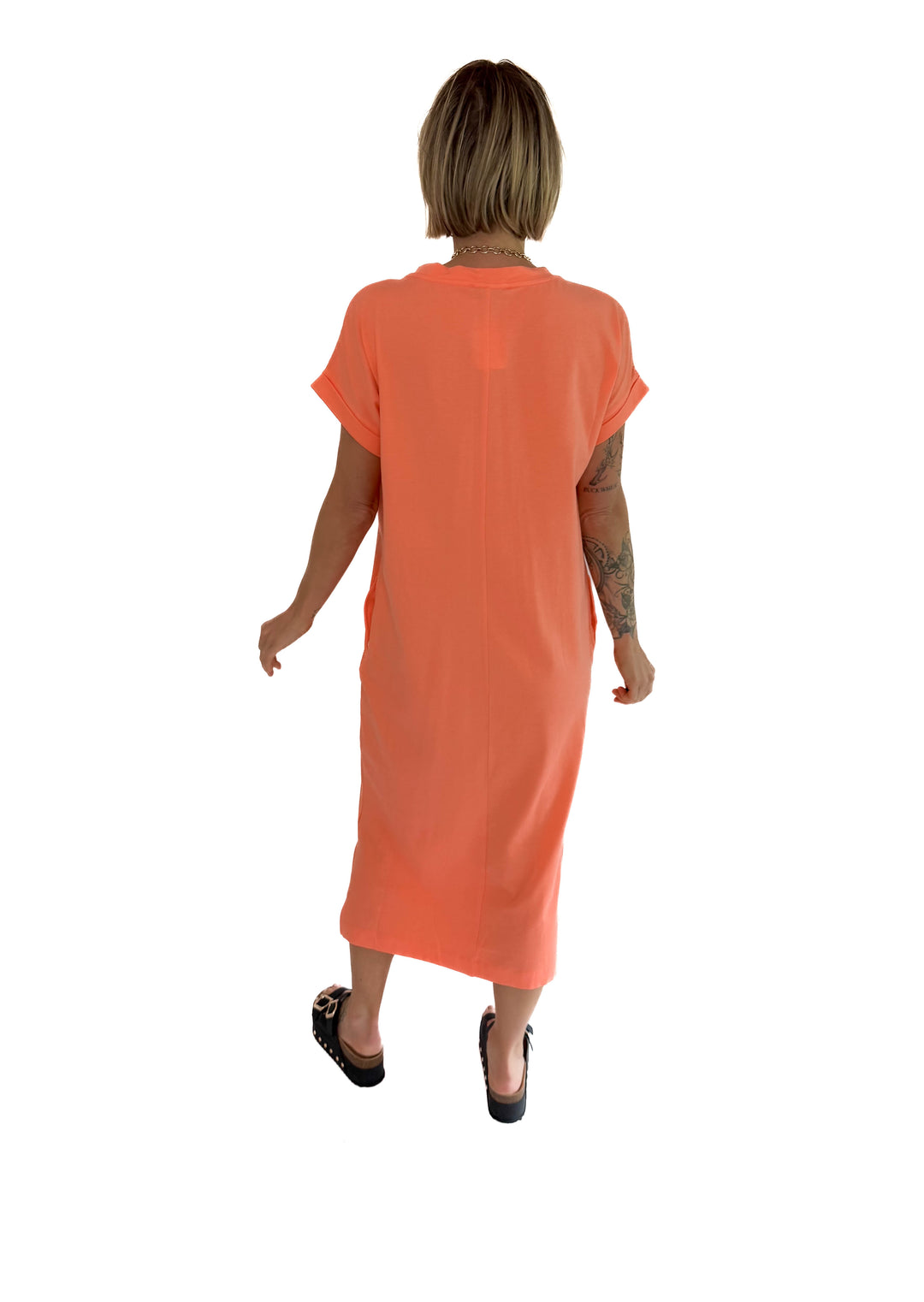 Yara Stretch Cotton Midi Dress- CORAL