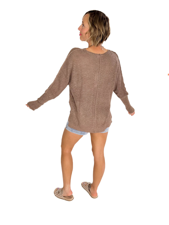 Simona Loose Fit V-Neck Sweater Pullover- MUSHROOM-FINAL SALE