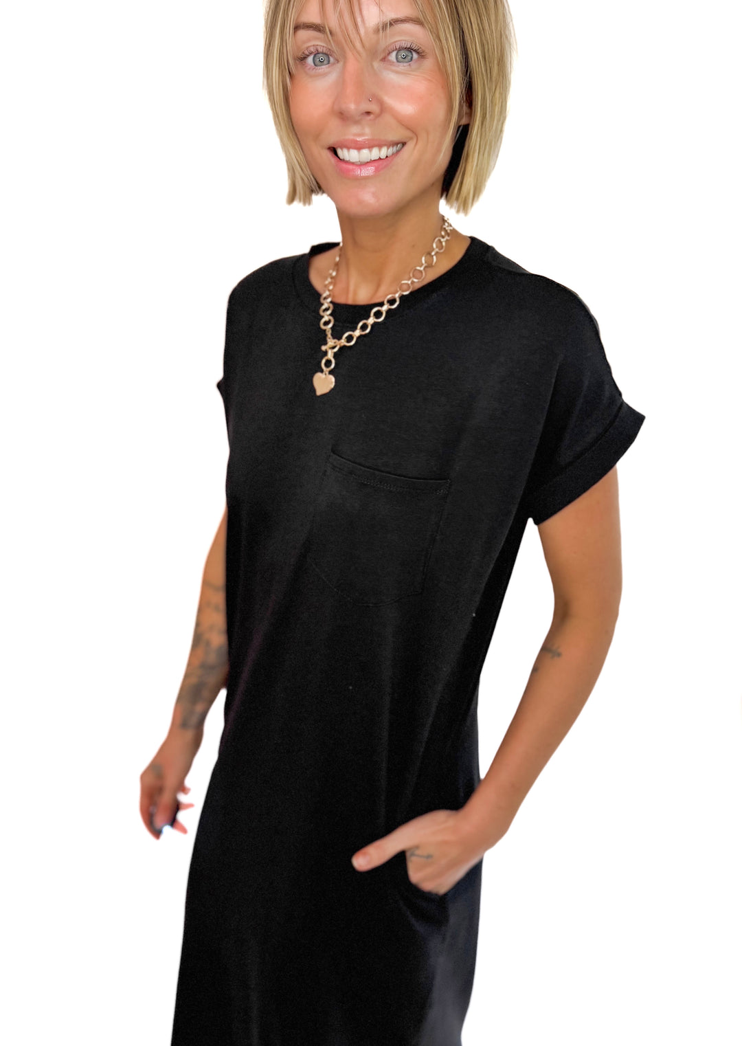 Yara Stretch Cotton Midi Dress- BLACK