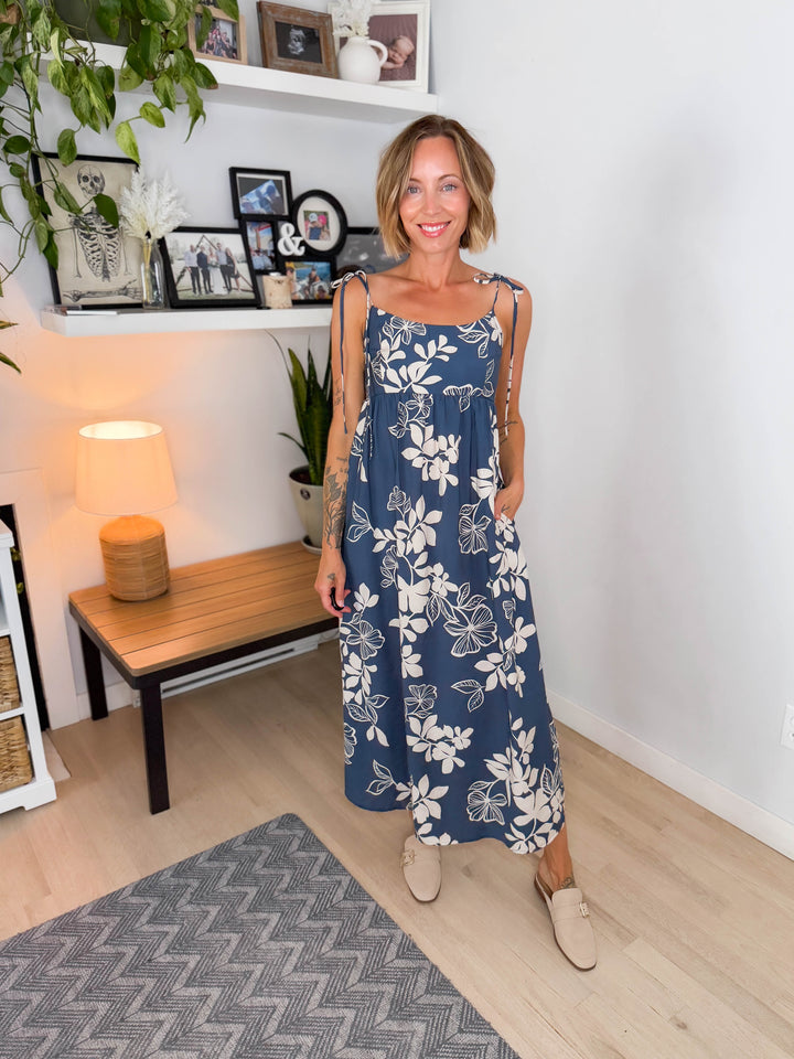 Oceana Floral Cut Out Midi Dress- MIDNIGHT