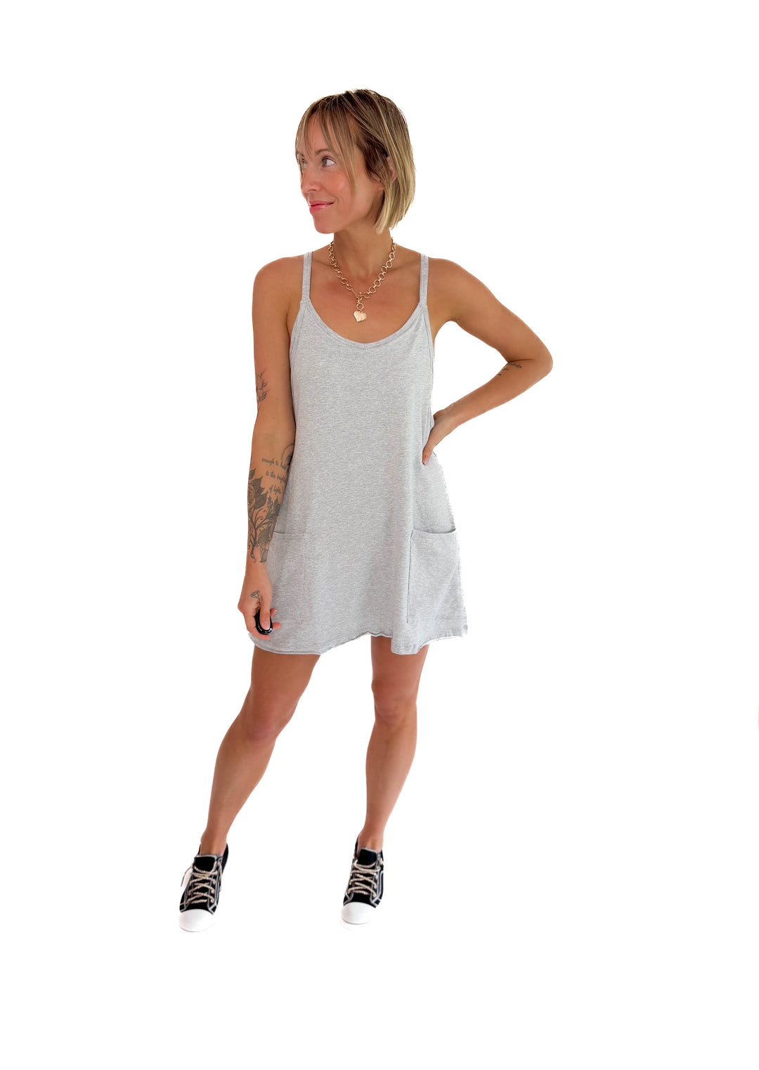 Isla Romper Dress- HEATHER GREY