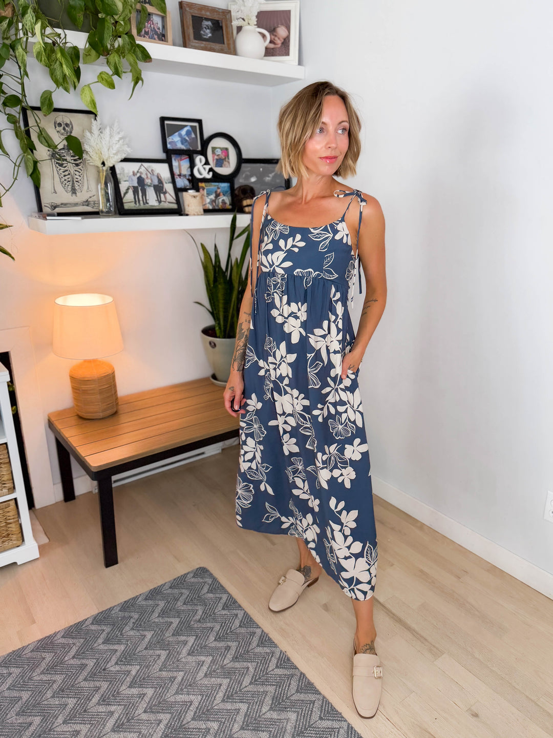 Oceana Floral Cut Out Midi Dress- MIDNIGHT
