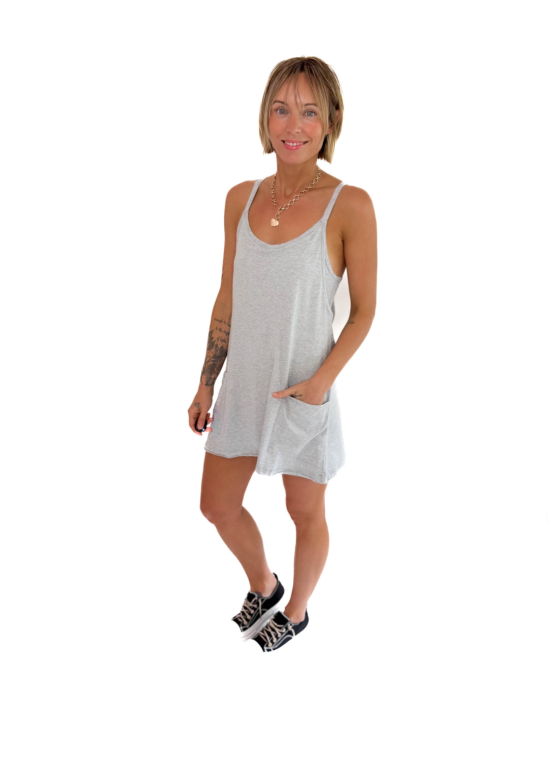 Isla Romper Dress- HEATHER GREY