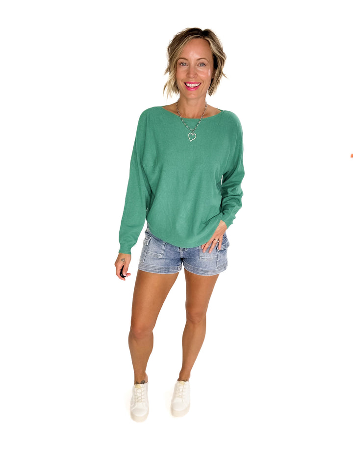 Maggie Knit Sweater- HEATHER EMERALD