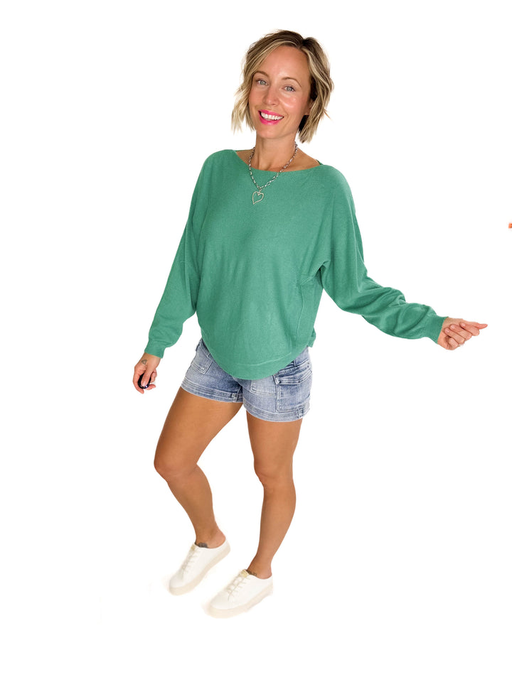 Maggie Knit Sweater- HEATHER EMERALD