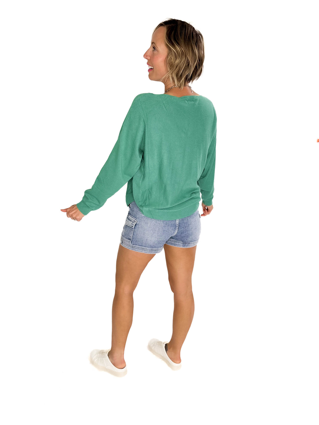 Maggie Knit Sweater- HEATHER EMERALD