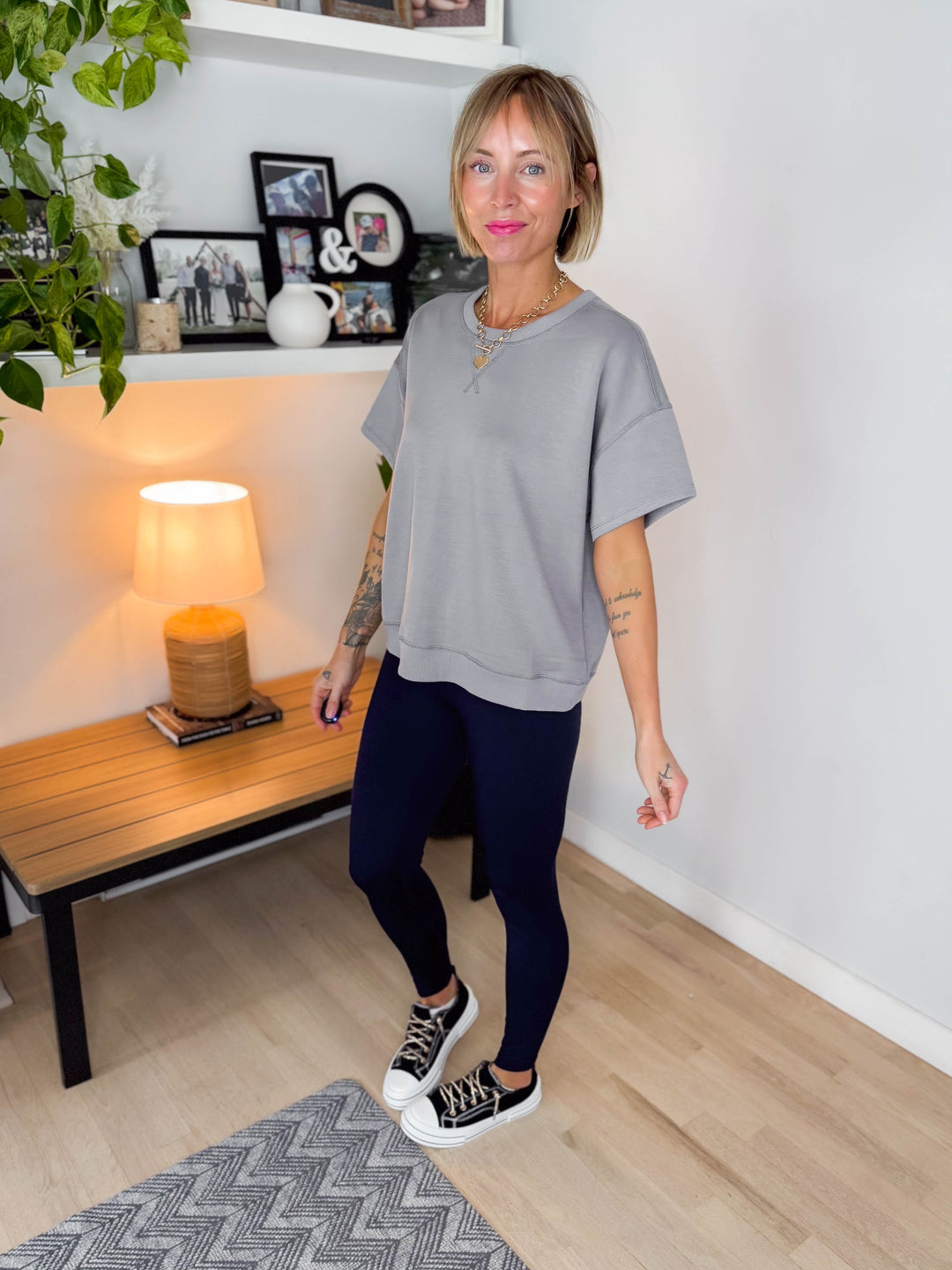 Molly Scuba Pullover Top- CEMENT