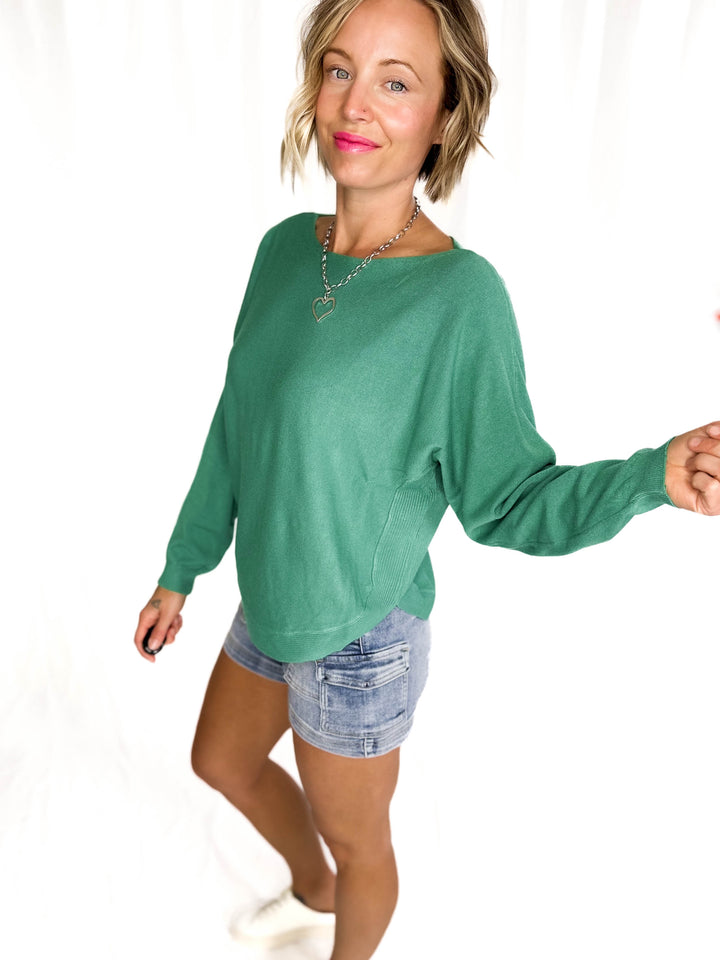 Maggie Knit Sweater- HEATHER EMERALD