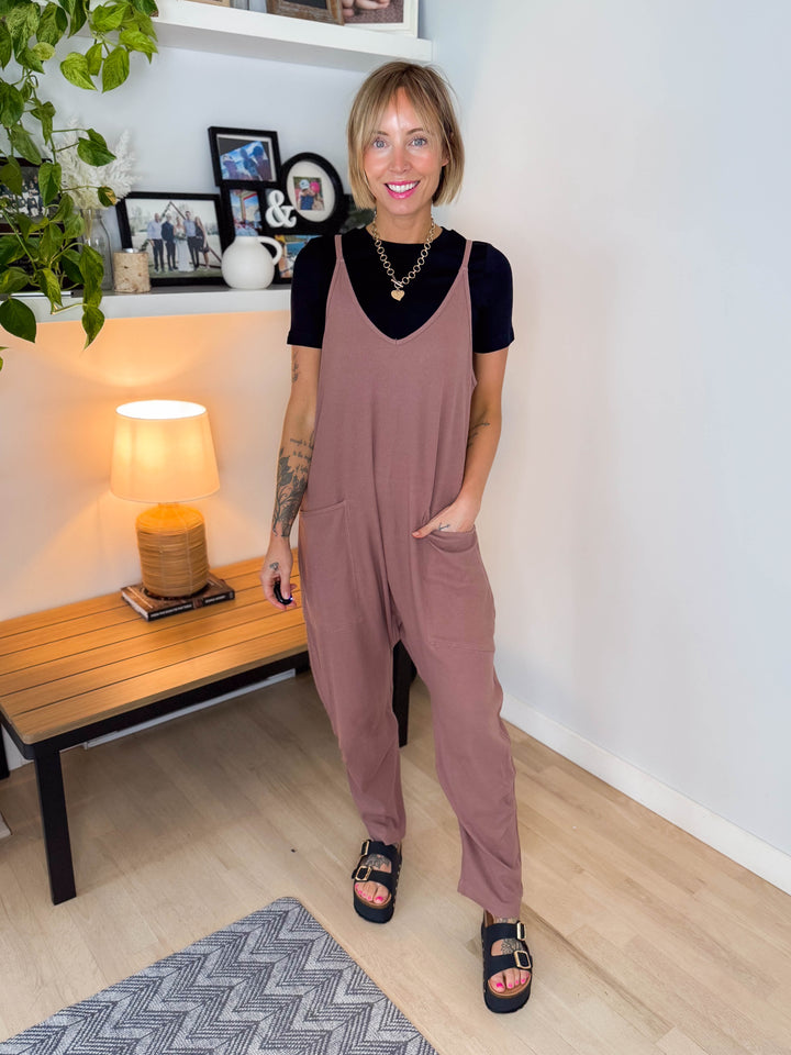 Reece Rib Knit Jumpsuit- WOODROSE