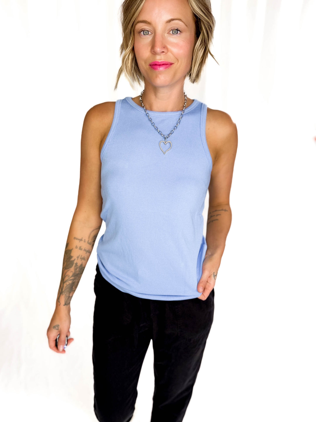 Tara Ribbed Tank- LIGHT BLUE