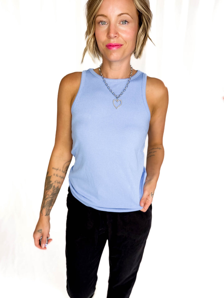 Tara Ribbed Tank- LIGHT BLUE