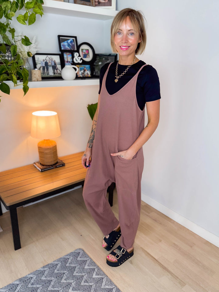 Reece Rib Knit Jumpsuit- WOODROSE