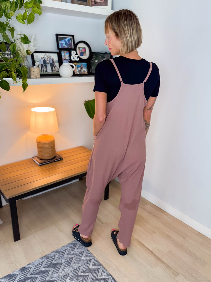 Reece Rib Knit Jumpsuit- WOODROSE