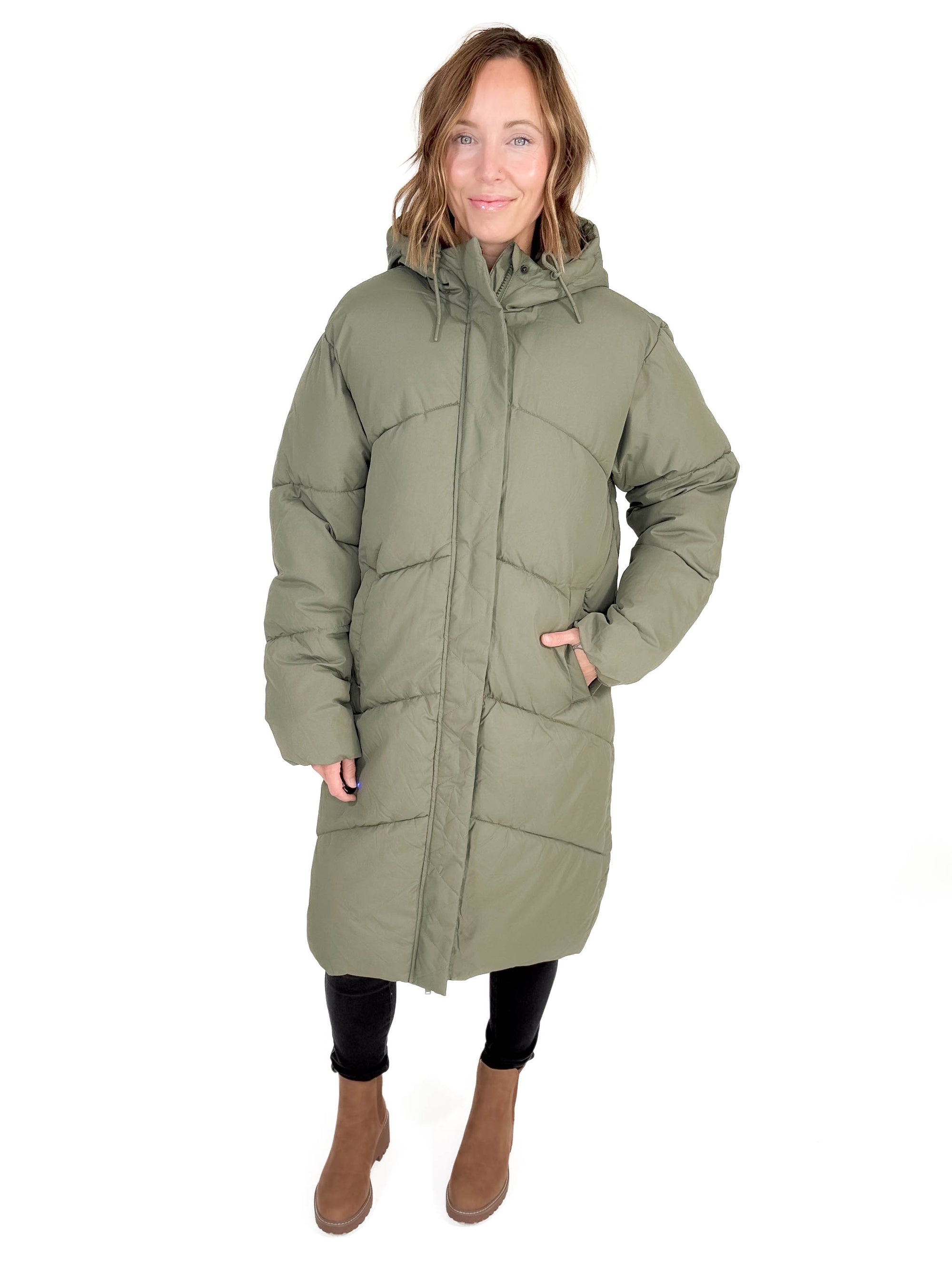 NOISY MAY Tenley Long Jacket- KALAMTA OLIVE