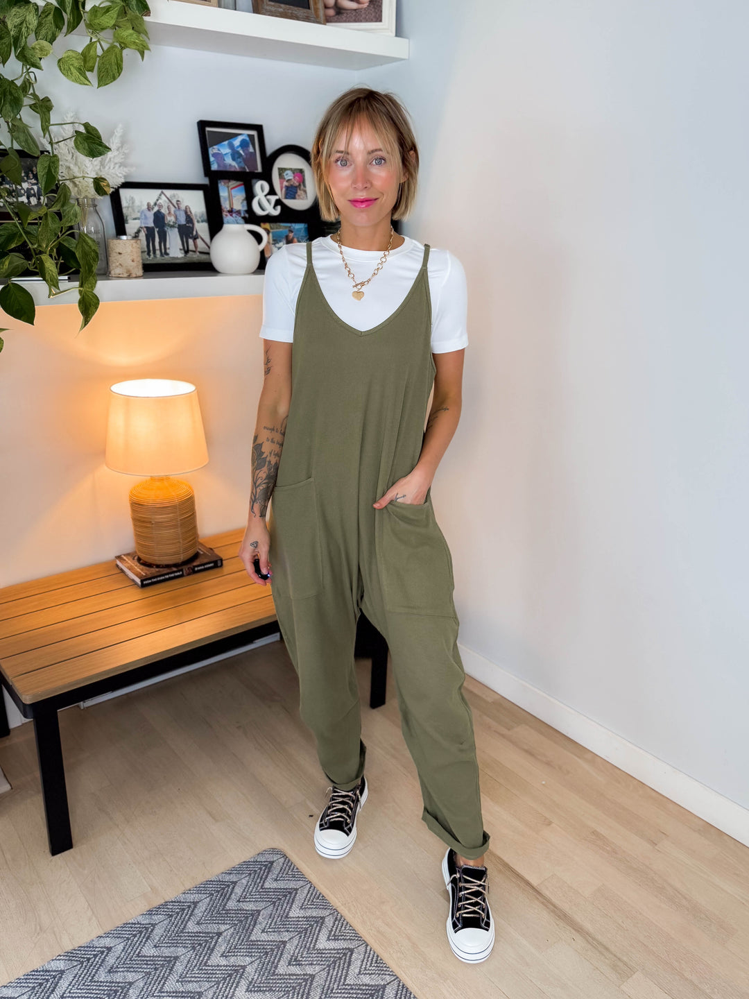 Reece Rib Knit Jumpsuit- OLIVE
