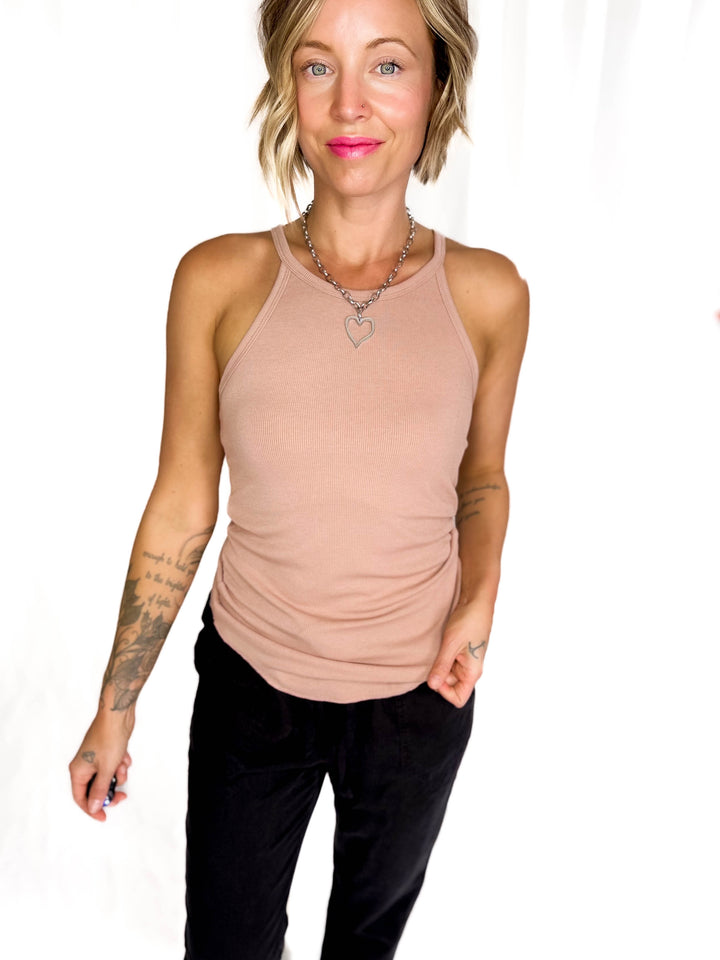 Belly Rib Knit Halter Cross Tank- GINGER-FINAL SALE