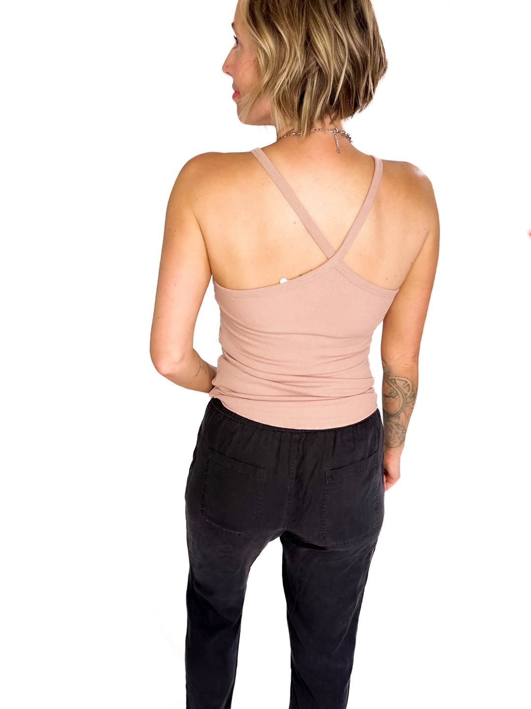 Belly Rib Knit Halter Cross Tank- GINGER-FINAL SALE
