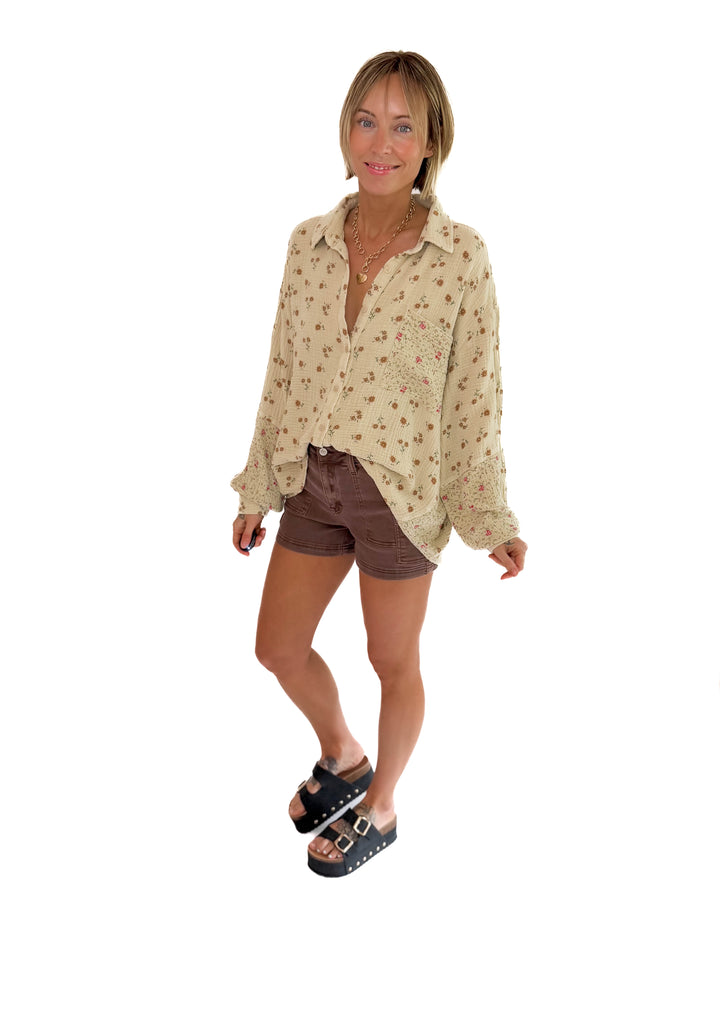 Danielle Cotton Button Down- KHAKI