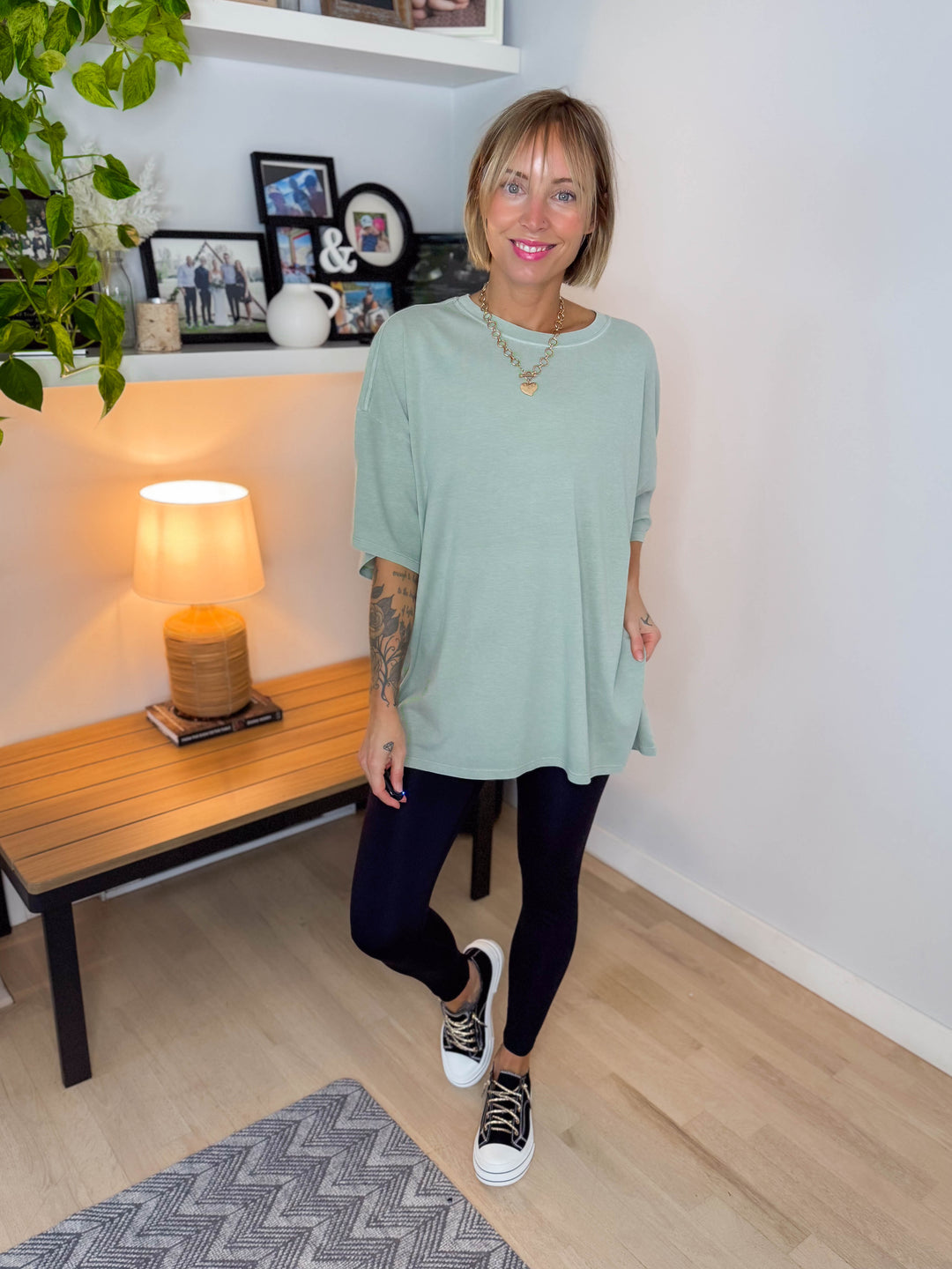 Keri Washed Cotton Boyfriend Tee- SAGE GREEN