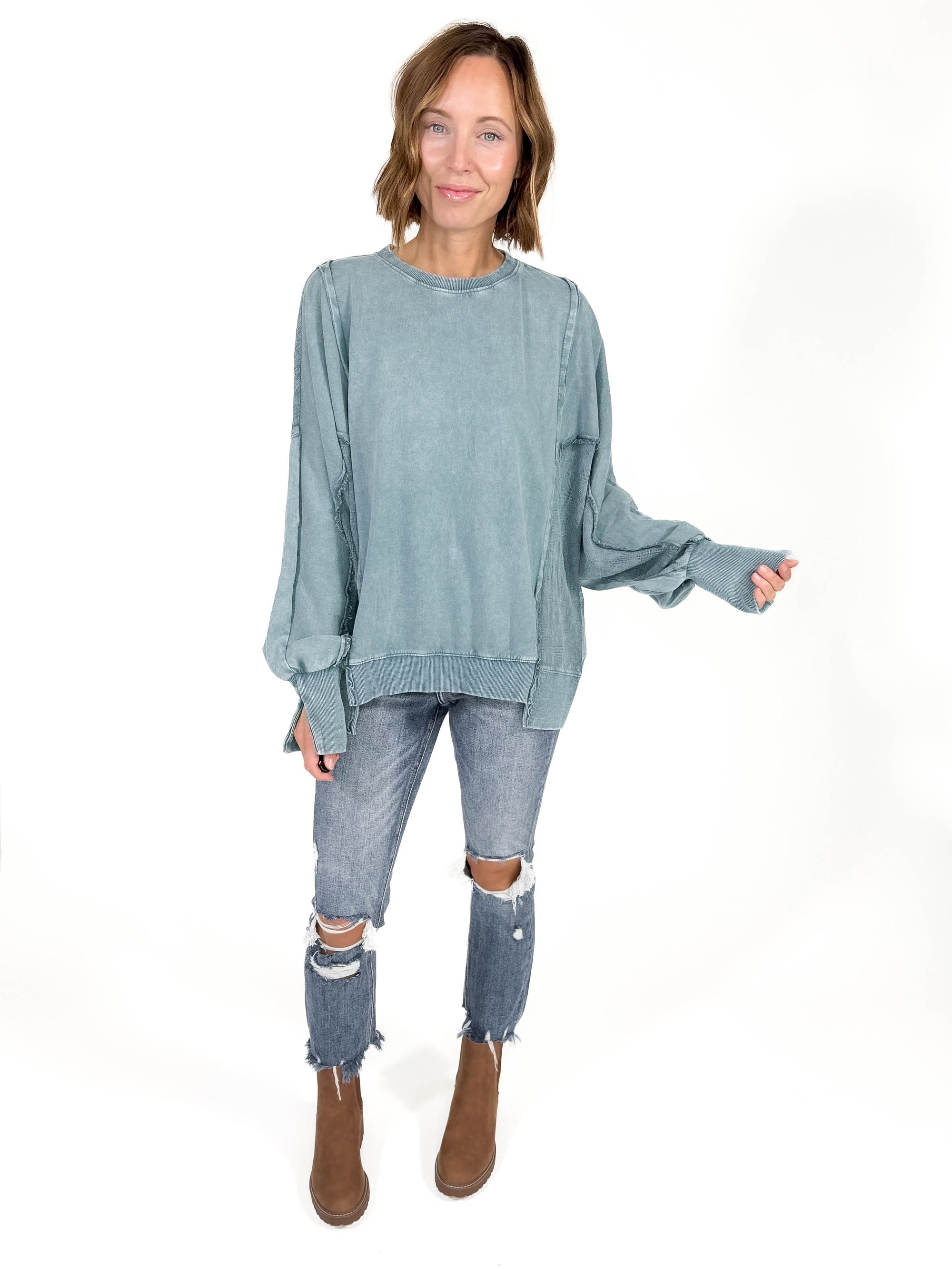 Isabella Contrast Pullover- TEAL GREEN -FINAL SALE*M*