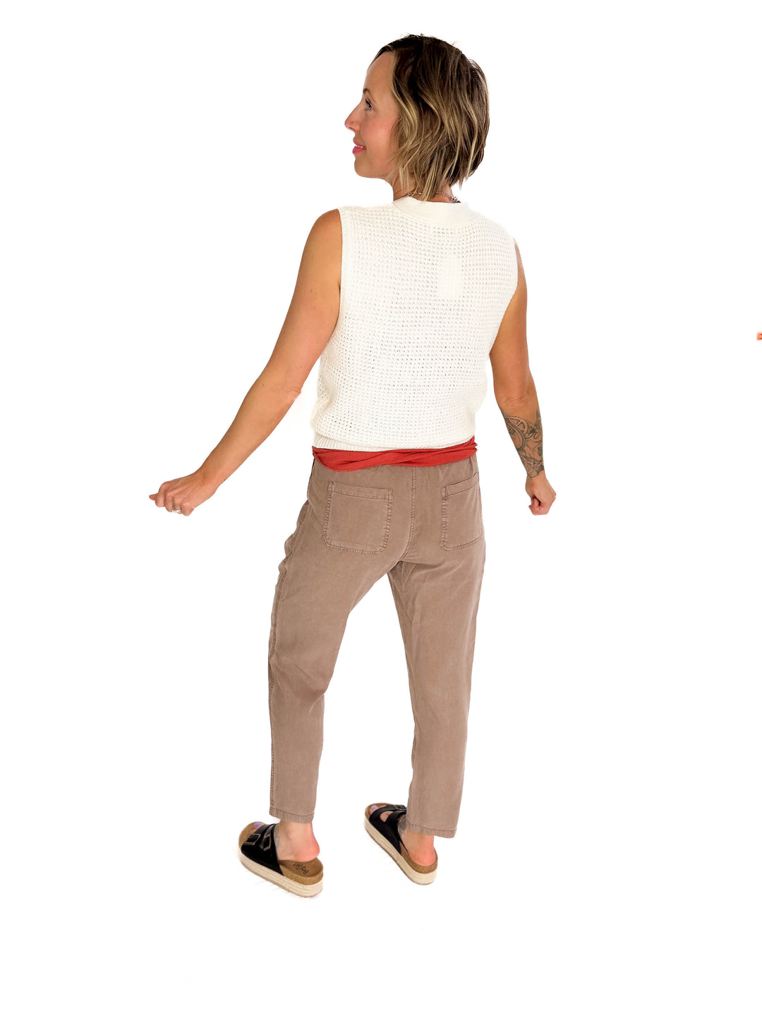Suzy Chunky Waffle Knit Sweater Vest With Buttons- CREAM