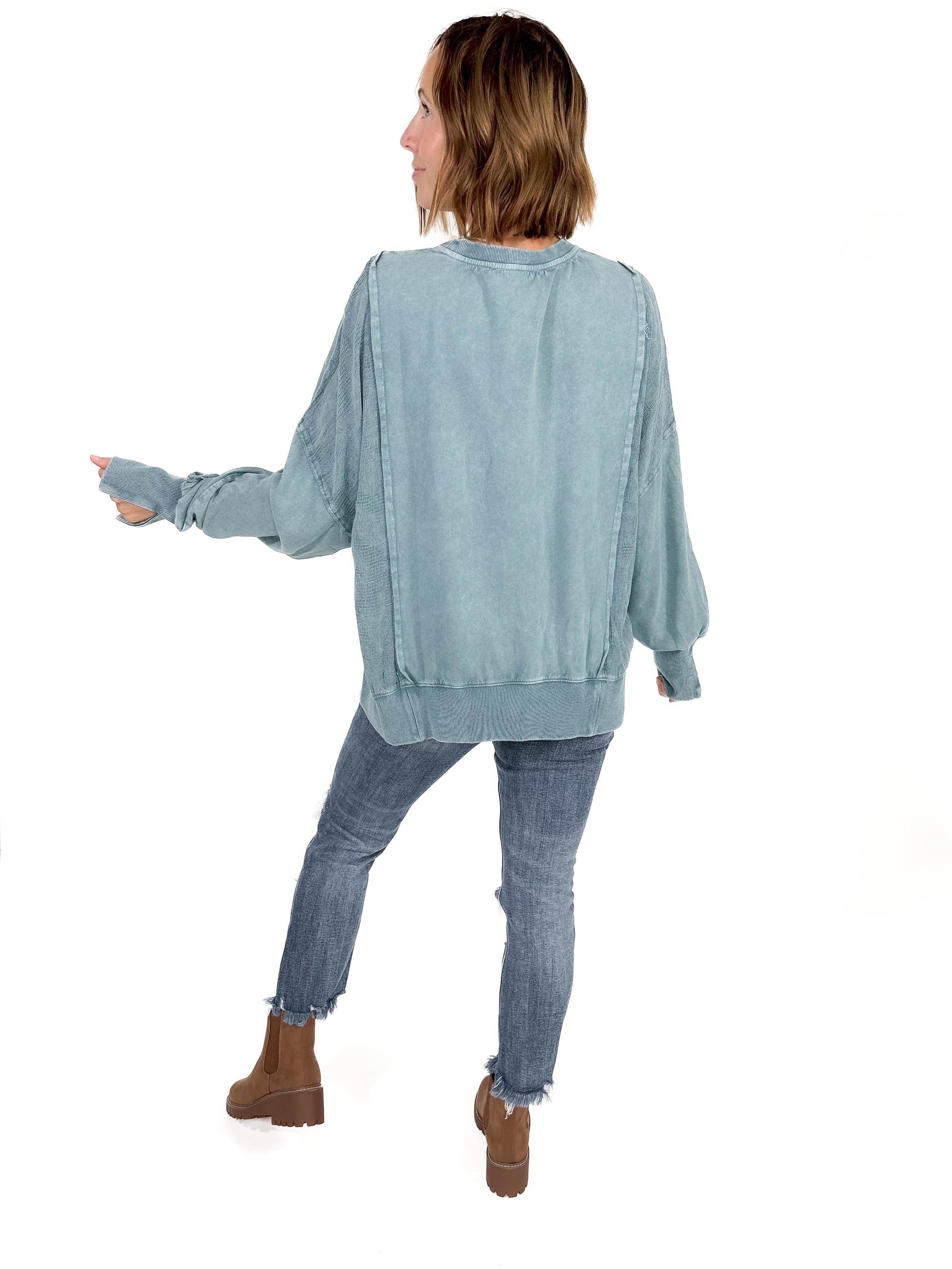 Isabella Contrast Pullover- TEAL GREEN