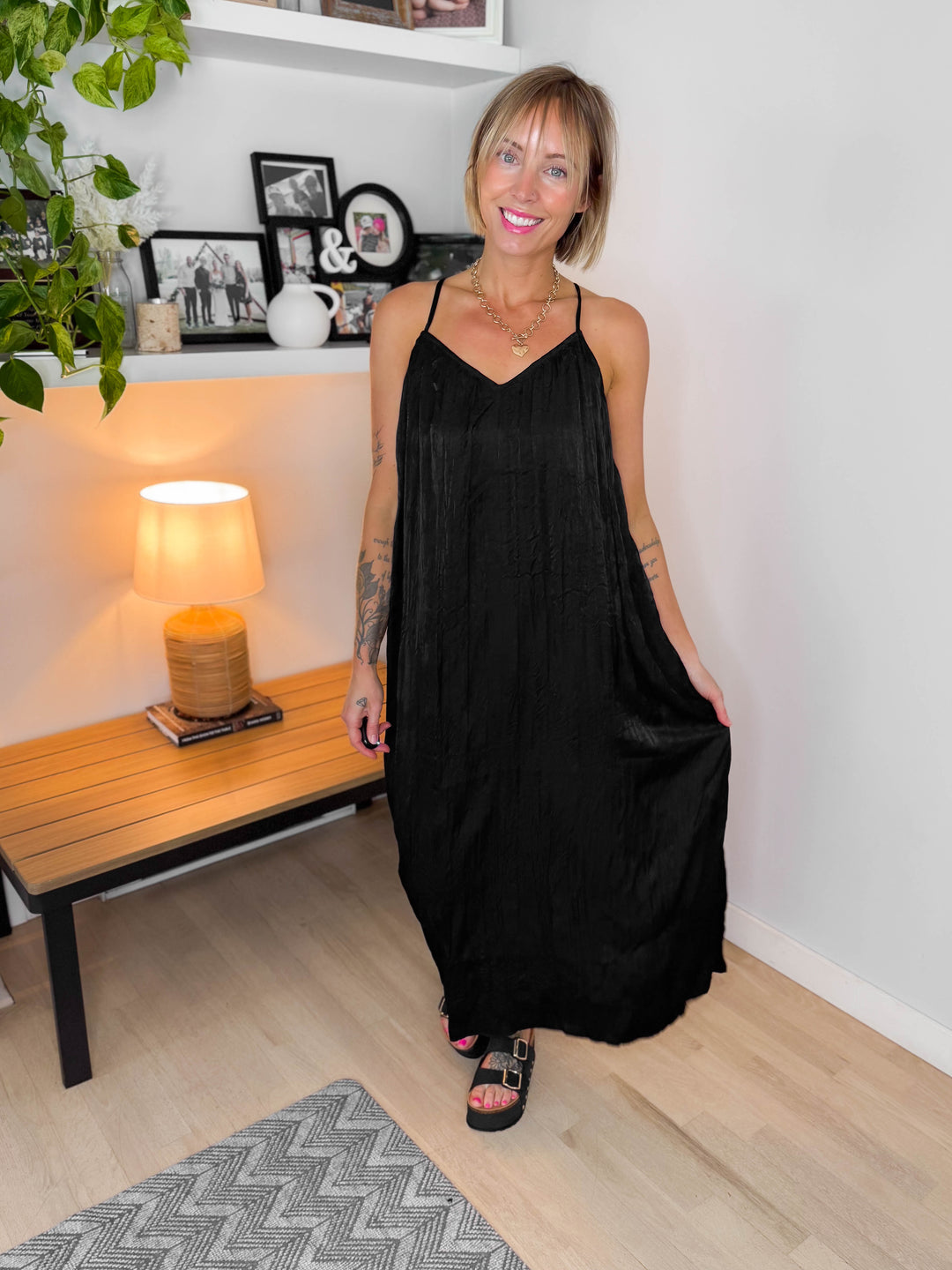 Dakota Open Back Midi Dress- BLACK