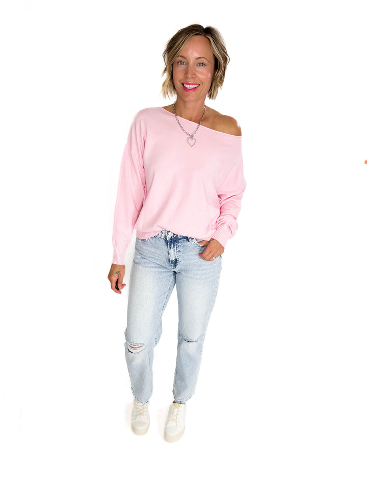 Lacey Knit Sweater- HEATHER PINK LEMON