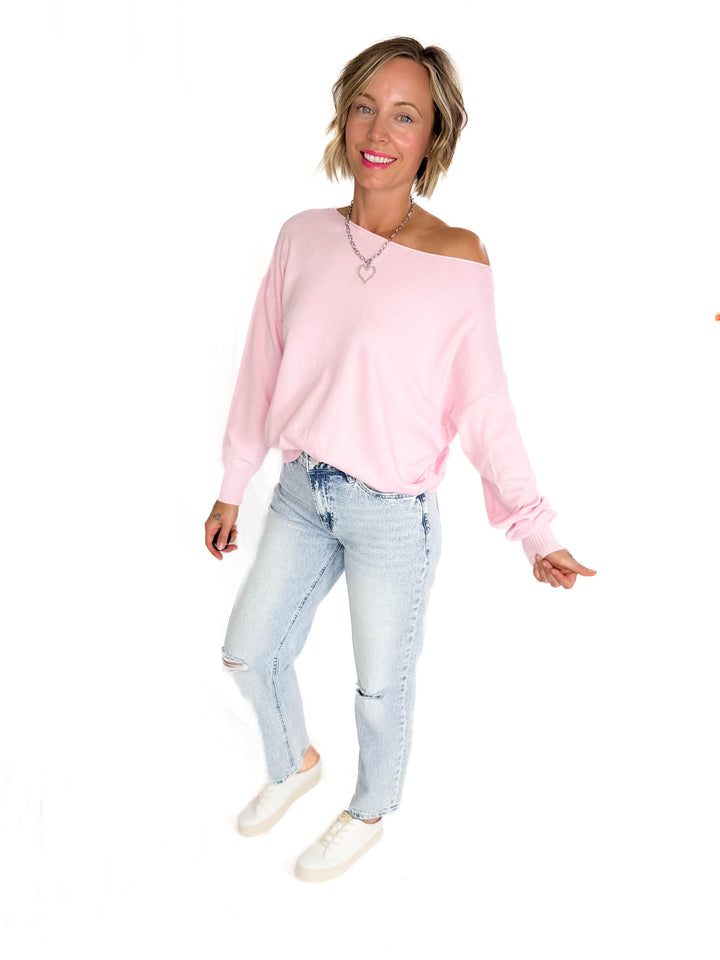 Lacey Knit Sweater- HEATHER PINK LEMON