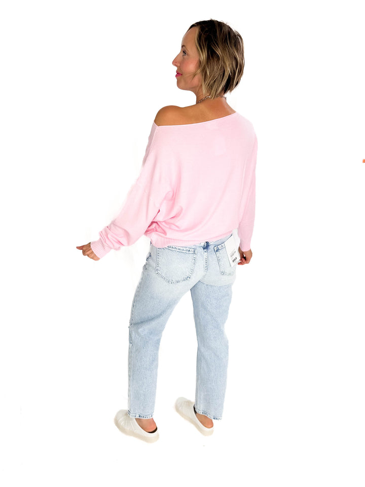 Lacey Knit Sweater- HEATHER PINK LEMON