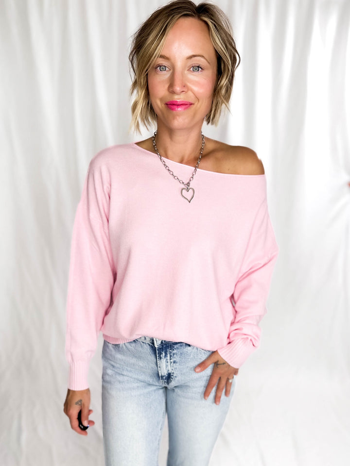 Lacey Knit Sweater- HEATHER PINK LEMON