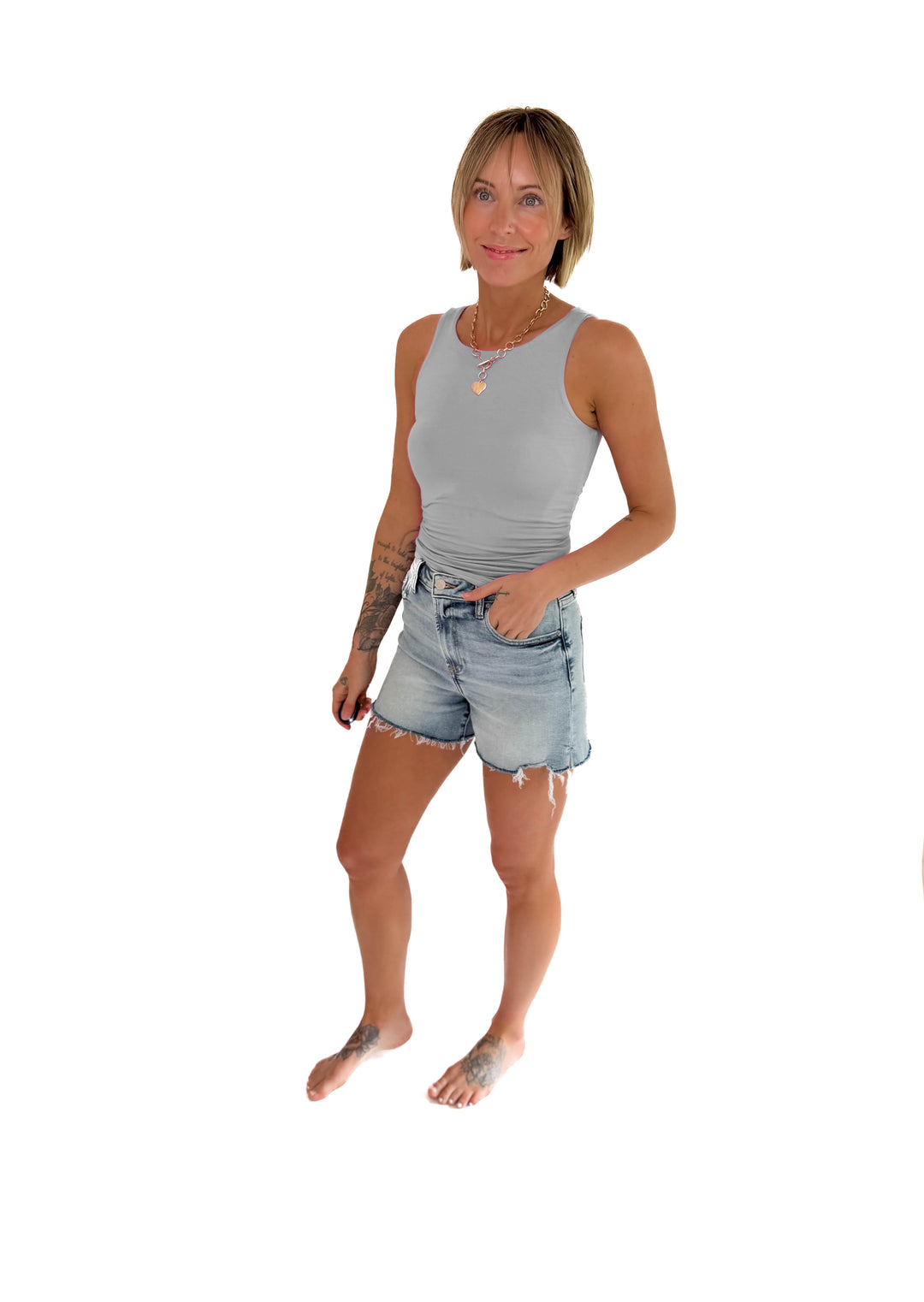 Zella Stretch Denim Short- LIGHT/MEDIUM WASH