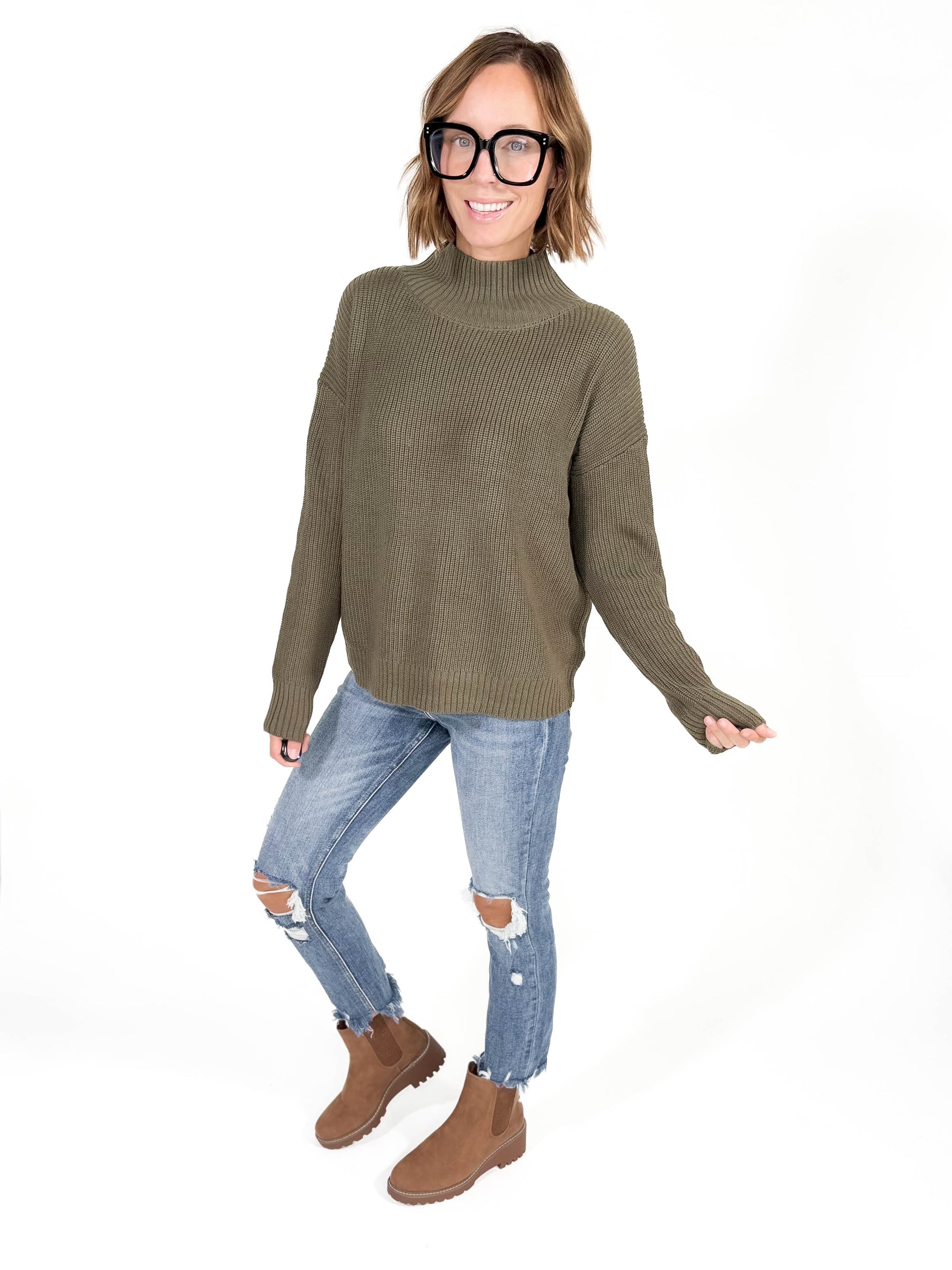 Collins Ribbed Sweater- OLIVE