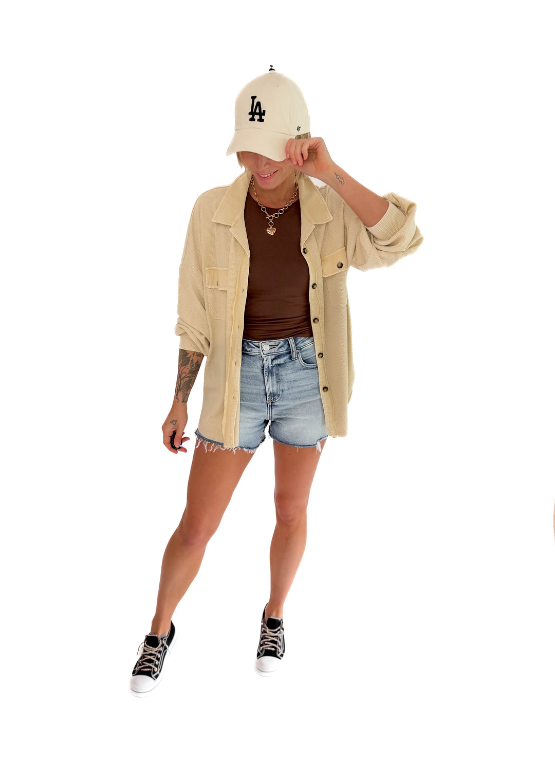 Celly Waffle Shacket- KHAKI