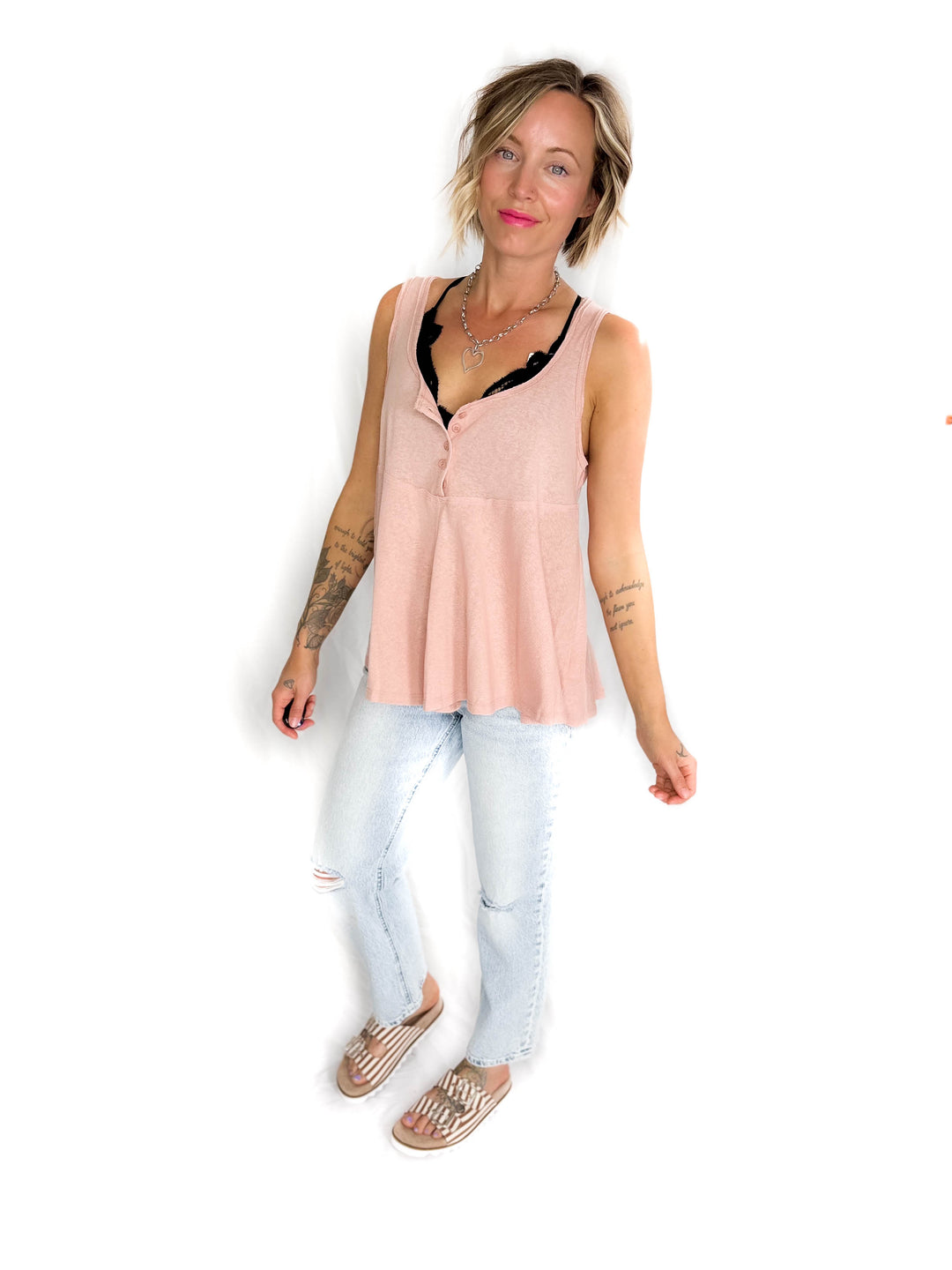 Jocelyn Swing Knit Tank Top With Raw Edge Detail- MAUVE