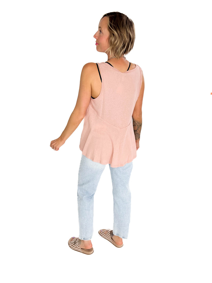 Jocelyn Swing Knit Tank Top With Raw Edge Detail- MAUVE