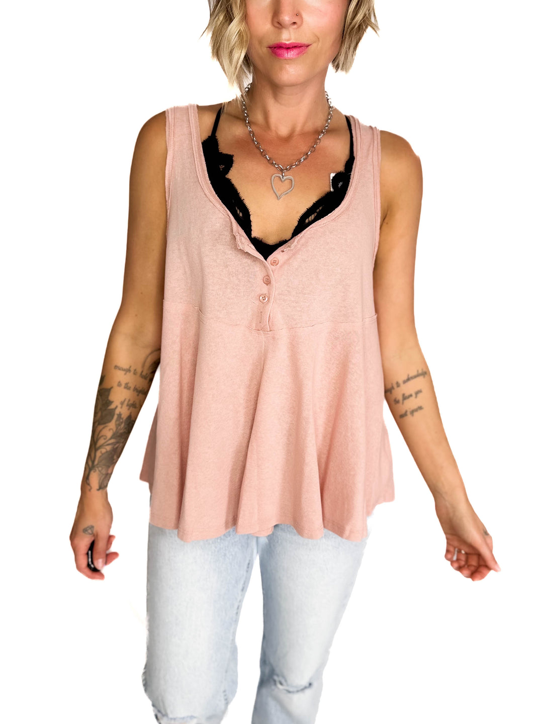 Jocelyn Swing Knit Tank Top With Raw Edge Detail- MAUVE