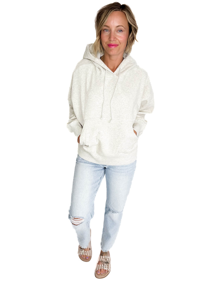 T+G Essential Oversized Fleece Hoodie- HTHR GREY