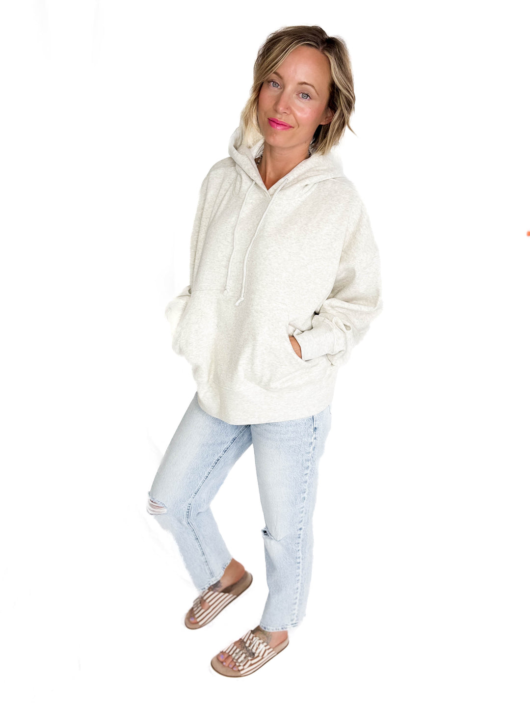 T+G Essential Oversized Fleece Hoodie- HTHR GREY