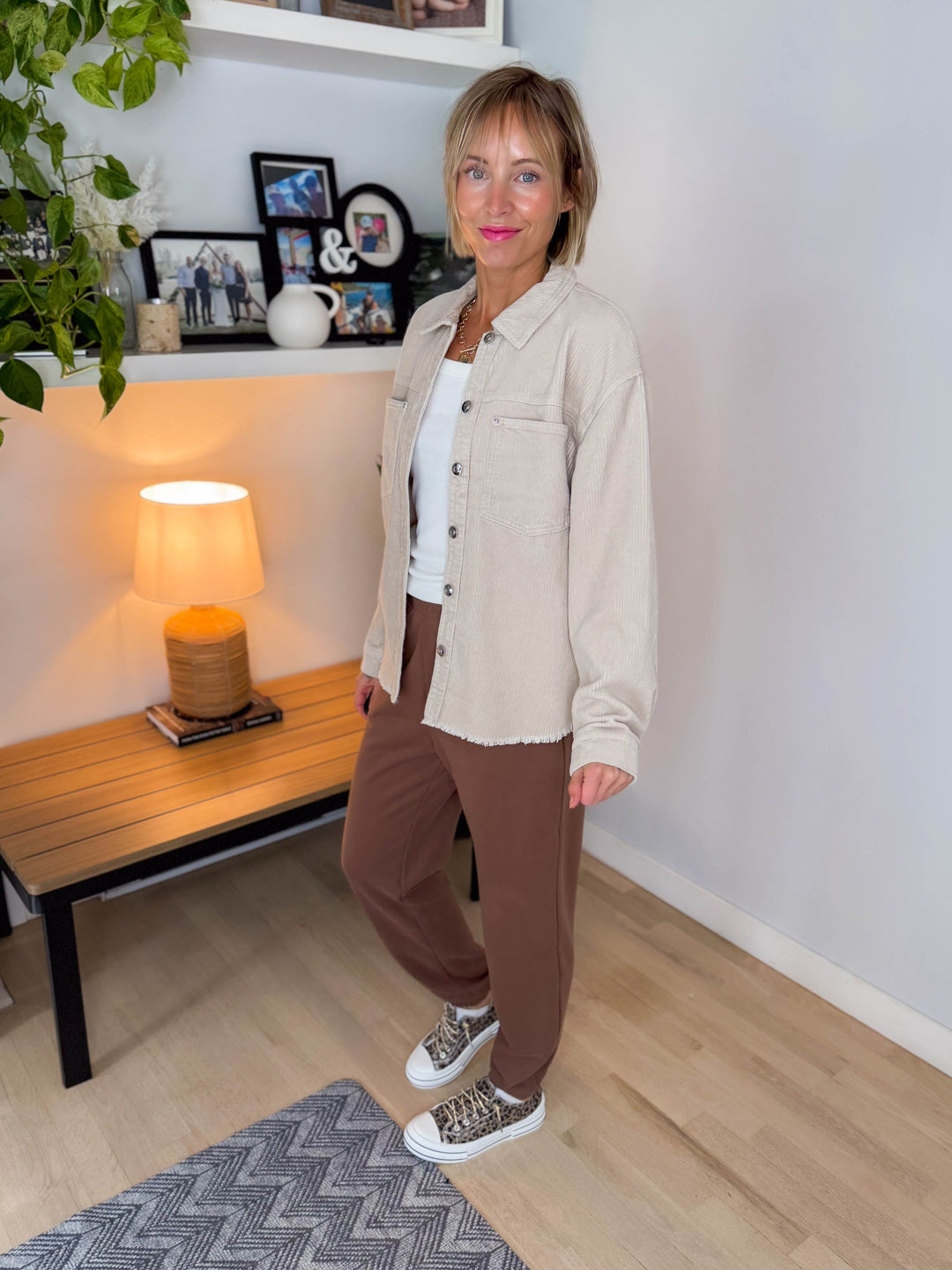 ONLY Maiko Distressed Corduroy Shacket- PUMICE STONE