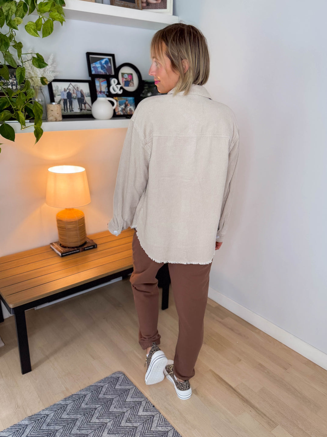 ONLY Maiko Distressed Corduroy Shacket- PUMICE STONE